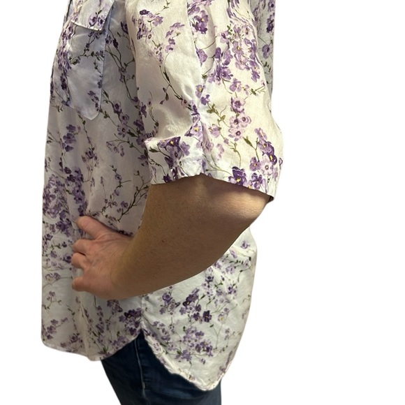 Lauren Ralph Lauren Sheer Button Down Tunic Blouse Floral Purple/White L - Picture 6 of 8
